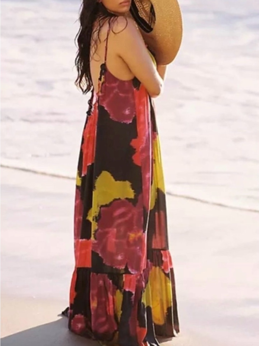 Anthropologie Malika Printed Maxi Dress Cover Up Oversized Modal Black Size XL